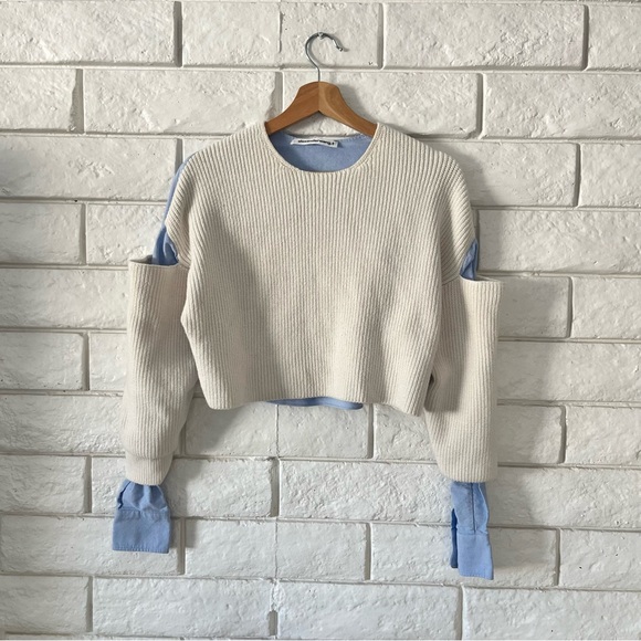 alexanderwang.t Layered-Look Cutout Combo Top Knit Denim White Blue Size XS - Picture 3 of 6